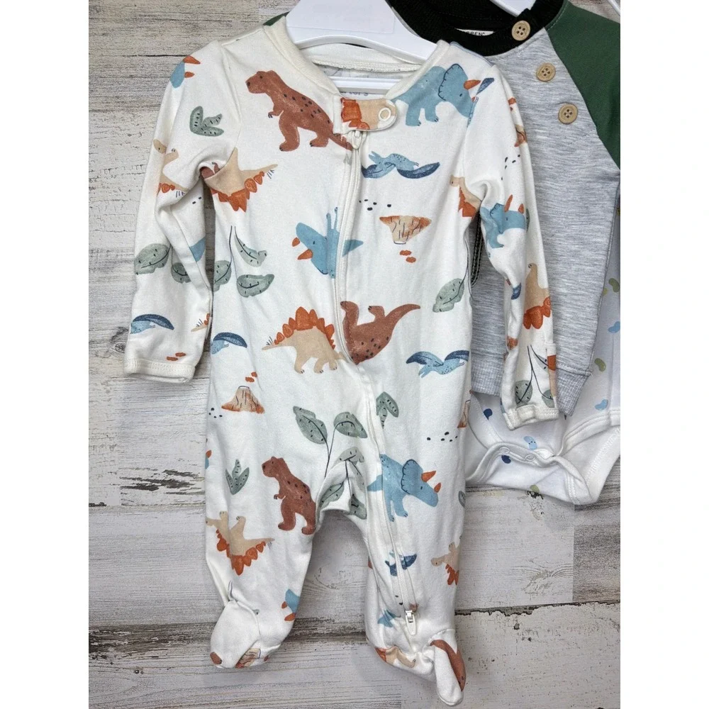 Carter's Aspen Kids Boys 3-6M Green Dinosaur Sleeper Romper Sweatshirt Lot - Picture 4 of 6